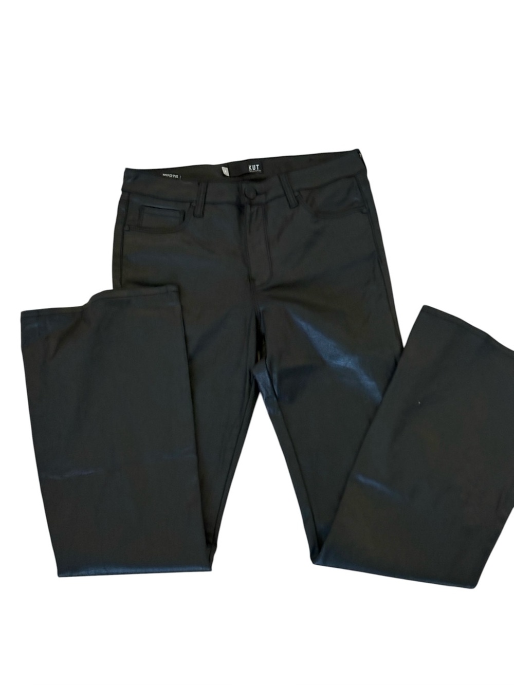 Kut from the Kloth Womens Faux Leather Pants Ana High Rise Fab Ab Flare Size 8